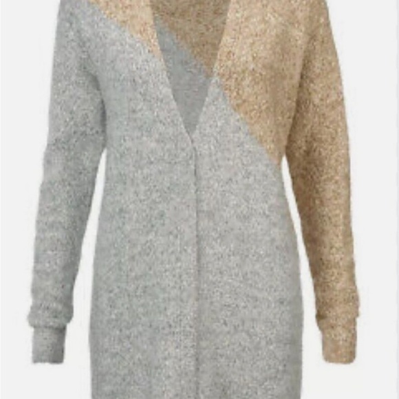 CABI 3886 Tilt Colorblock Cardigan Sweater Gray & Tan Marled Size Med EUC - Picture 2 of 11